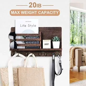 Rustic Mail Holder with Key Hooks for Home Organization