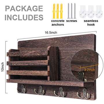 Rustic Mail Holder with Key Hooks for Home Organization