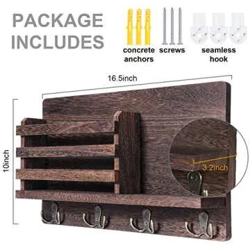 Rustic Mail Holder with Key Hooks for Home Organization