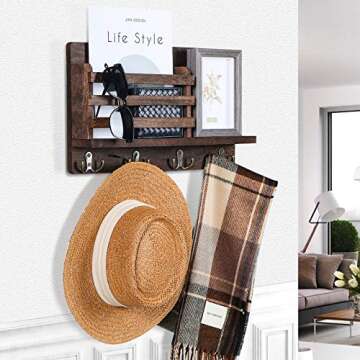 Rustic Mail Holder with Key Hooks for Home Organization