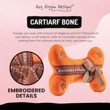 Dog Diggin Designs Runway Pup Collection | Unique Squeaky Plush Dog Toys – Prêt-à-Porter Dog Bones, Balls & More