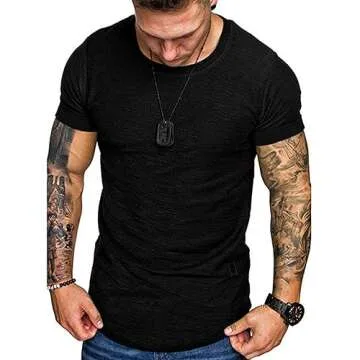 Fashion Mens T Shirt Muscle Gym Workout Athletic Shirt Cotton Tee Shirt Top Black Large