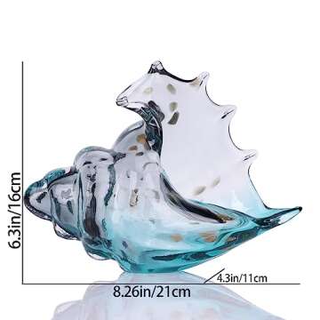 DOVDOV Hand Blown Glass Conch Statue, Blue Glass Art Figurine, Coastal Home Decor with sea Shells, L...