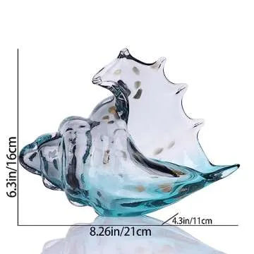 DOVDOV Hand Blown Glass Conch Statue, Blue Glass Art Figurine, Coastal Home Decor with sea Shells, L...