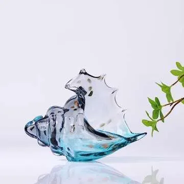 DOVDOV Hand Blown Glass Conch Statue, Blue Glass Art Figurine, Coastal Home Decor with sea Shells, Living Room TV Cabinet Decoration, Bookcase Decoration, entryway Conch Horn Decoration.