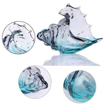 DOVDOV Hand Blown Glass Conch Statue, Blue Glass Art Figurine, Coastal Home Decor with sea Shells, Living Room TV Cabinet Decoration, Bookcase Decoration, entryway Conch Horn Decoration.