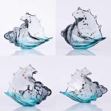 DOVDOV Hand Blown Glass Conch Statue, Blue Glass Art Figurine, Coastal Home Decor with sea Shells, Living Room TV Cabinet Decoration, Bookcase Decoration, entryway Conch Horn Decoration.