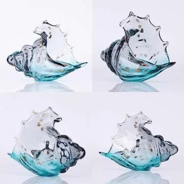 DOVDOV Hand Blown Glass Conch Statue, Blue Glass Art Figurine, Coastal Home Decor with sea Shells, Living Room TV Cabinet Decoration, Bookcase Decoration, entryway Conch Horn Decoration.