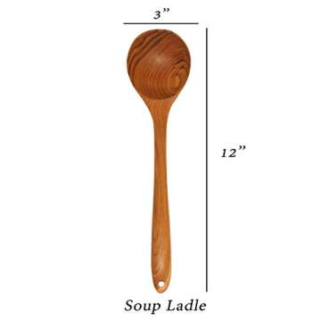 Wooden Teak 12" Soup Ladle - Good Grip and Kitchen Item. Light & Durable - Teak Utensils (Teak Woode...