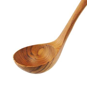 Wooden Teak 12" Soup Ladle - Good Grip and Kitchen Item. Light & Durable - Teak Utensils (Teak Wooden Ladle) (1, 12)