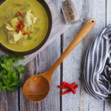 Wooden Teak 12" Soup Ladle - Good Grip and Kitchen Item. Light & Durable - Teak Utensils (Teak Wooden Ladle) (1, 12)