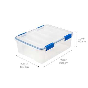 IRIS USA WeatherPro 27 Qt Storage Bins with Lids, 3 Pack, BPA-Free Plastic Gasket Box with Tight Lat...