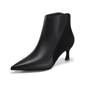 Coutgo Womens Kitten Heel Ankle Boots Pointed Toe Side Zipper Fall Winter Booties Shoes, Black, Size...