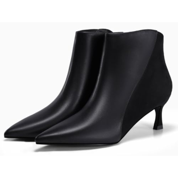 Coutgo Womens Kitten Heel Ankle Boots Pointed Toe Side Zipper Fall Winter Booties Shoes, Black, Size 8