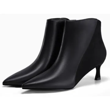 Coutgo Womens Kitten Heel Ankle Boots Pointed Toe Side Zipper Fall Winter Booties Shoes, Black, Size 8