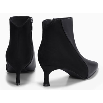 Coutgo Womens Kitten Heel Ankle Boots Pointed Toe Side Zipper Fall Winter Booties Shoes, Black, Size 8