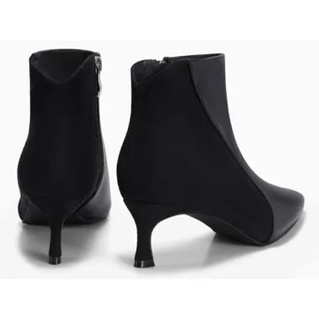 Coutgo Womens Kitten Heel Ankle Boots Pointed Toe Side Zipper Fall Winter Booties Shoes, Black, Size 8