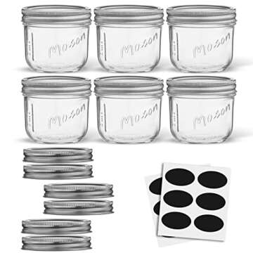 JoyJolt 8 Oz Mason Jars Set With Lids, Labels, and Measures - 6-Pack Wide Mouth Mason Jars