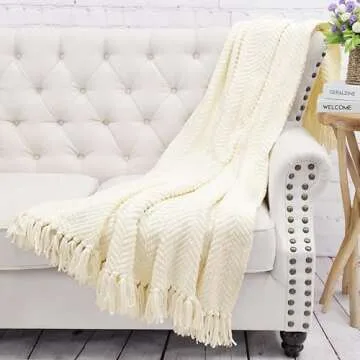 Cozy Knitted Tweed Throw Blanket - Elegant & Soft White Blanket