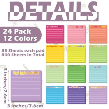 Inspirational Sticky Notes for Office & Nurses 24 Pcs