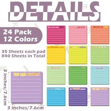 Inspirational Sticky Notes for Office & Nurses 24 Pcs