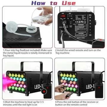 Fog Machine with LED Lights & Remote Controls for Events