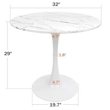 Round Dining Table White Faux Marble for 2-4 Person