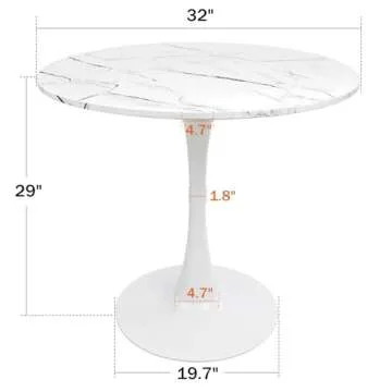 Round Dining Table White Faux Marble for 2-4 Person