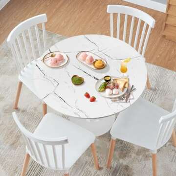 Round Dining Table White Faux Marble for 2-4 Person