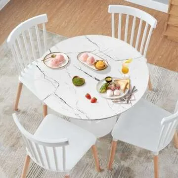 Round Dining Table White Faux Marble for 2-4 Person
