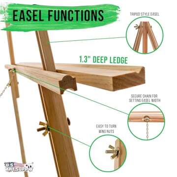 U.S. Art Supply 64" Wooden Easel Stand Tripod - Adjustable A-Frame Display for Painting, Drawing, Canvas, Photos & Signs - Lightweight Pinewood Studio Easel with Adjustable Tray & 40" Canvas Capacity