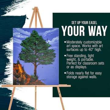 U.S. Art Supply 64" Wooden Easel Stand Tripod - Adjustable A-Frame Display for Painting, Drawing, Canvas, Photos & Signs - Lightweight Pinewood Studio Easel with Adjustable Tray & 40" Canvas Capacity