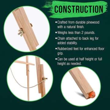 U.S. Art Supply 64" Wooden Easel Stand Tripod - Adjustable A-Frame Display for Painting, Drawing, Canvas, Photos & Signs - Lightweight Pinewood Studio Easel with Adjustable Tray & 40" Canvas Capacity
