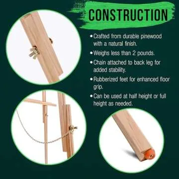 U.S. Art Supply 64" Wooden Easel Stand Tripod - Adjustable A-Frame Display for Painting, Drawing, Canvas, Photos & Signs - Lightweight Pinewood Studio Easel with Adjustable Tray & 40" Canvas Capacity