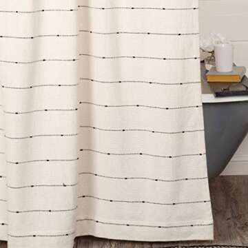 Piper Classics Farmcloth Stripe Shower Curtain Urban Rustic Farmhouse Style, Natural Cream Woven wit...