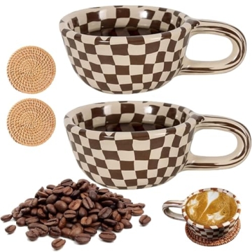 Miaexaugsh 2PCS Irregular Checkerboard Coffee Mug Gift Set - Stylish Ceramic Mugs for Home & Office
