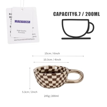 Miaexaugsh 2PCS Irregular Checkerboard Coffee Mug Set