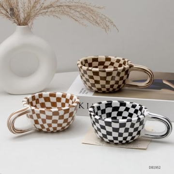 Miaexaugsh 2PCS Irregular Checkerboard Coffee Mug Set
