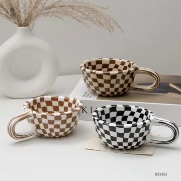 Miaexaugsh 2PCS Irregular Checkerboard Coffee Mug Set