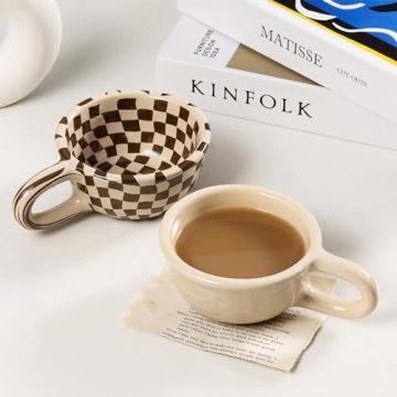 Miaexaugsh 2PCS Irregular Checkerboard Coffee Mug Set