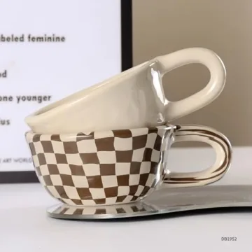 Miaexaugsh 2PCS Irregular Checkerboard Coffee Mug Set