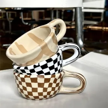 Miaexaugsh 2PCS Irregular Checkerboard Coffee Mug Set