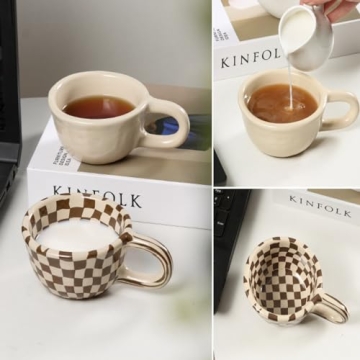 Miaexaugsh 2PCS Irregular Checkerboard Coffee Mug Set