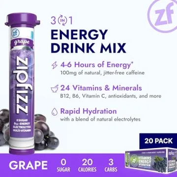 Zipfizz Grape Energy Drink Powder Sugar-Free Vitamin Boost