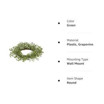 Baby Grass Candle Ring | Green | 10 Inch with 3 in Center | Faux Peppergrass Wreath