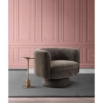 CHERS Swivel Accent Chair, Mid Century Modern Round Barrel Chairs, Upholstered Velvet Fabric Home So...