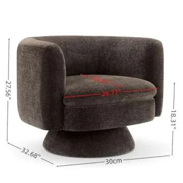 CHERS Swivel Accent Chair, Mid Century Modern Round Barrel Chairs, Upholstered Velvet Fabric Home Sofa Living Room with Solid Wood Base, Single Sofa Lounge Chair, Espresso