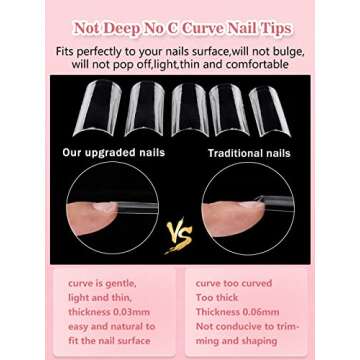 Quaferen Clear Square Nail Tips, 504PCS 3XL Long No C Curve Nail Tips Square, Half Cover Flat Tapered Square Straight Gel Acrylic Nail Tips False Nails for DIY Nail Art Salon