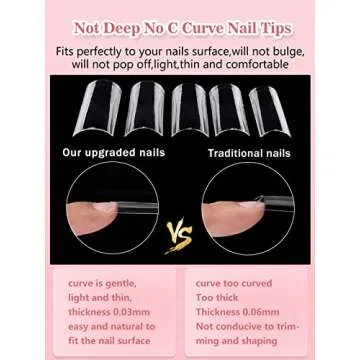 Quaferen Clear Square Nail Tips, 504PCS 3XL Long No C Curve Nail Tips Square, Half Cover Flat Tapered Square Straight Gel Acrylic Nail Tips False Nails for DIY Nail Art Salon