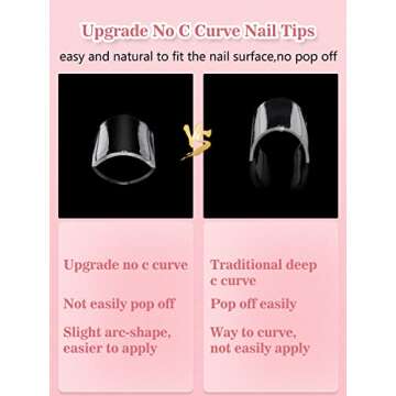 Quaferen Clear Square Nail Tips, 504PCS 3XL Long No C Curve Nail Tips Square, Half Cover Flat Tapered Square Straight Gel Acrylic Nail Tips False Nails for DIY Nail Art Salon